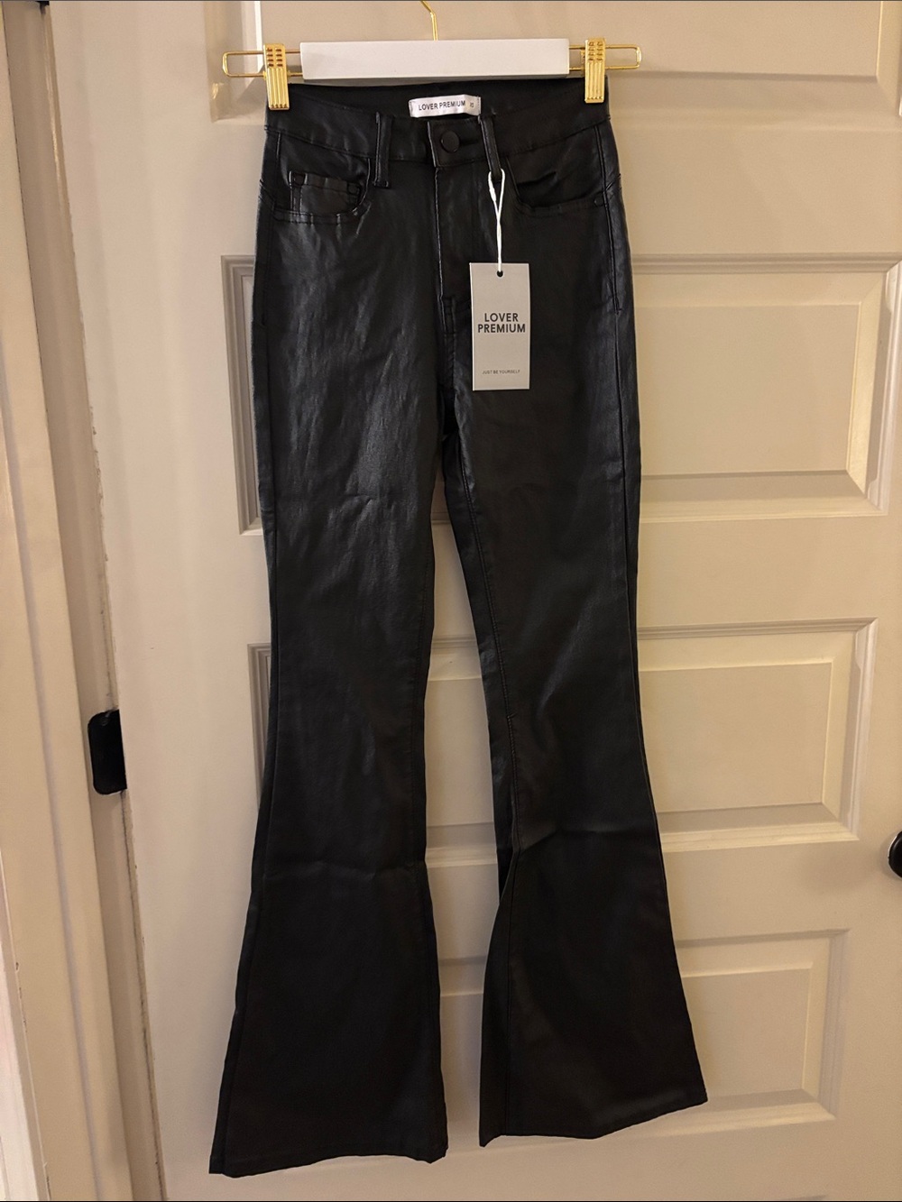 NEW WITH TAGS Black Faux Leather Flared Pants